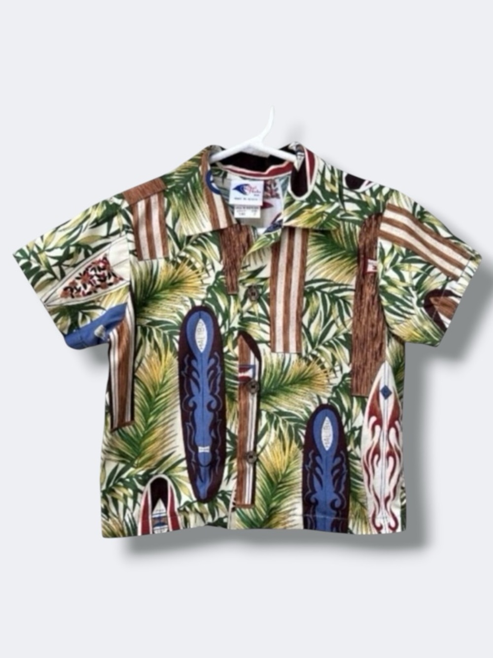 Vintage Hawaiian Surf Print Button Shirt Boys Size 2 Made in USA Summer Casual